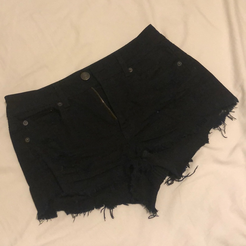Black denim shorts